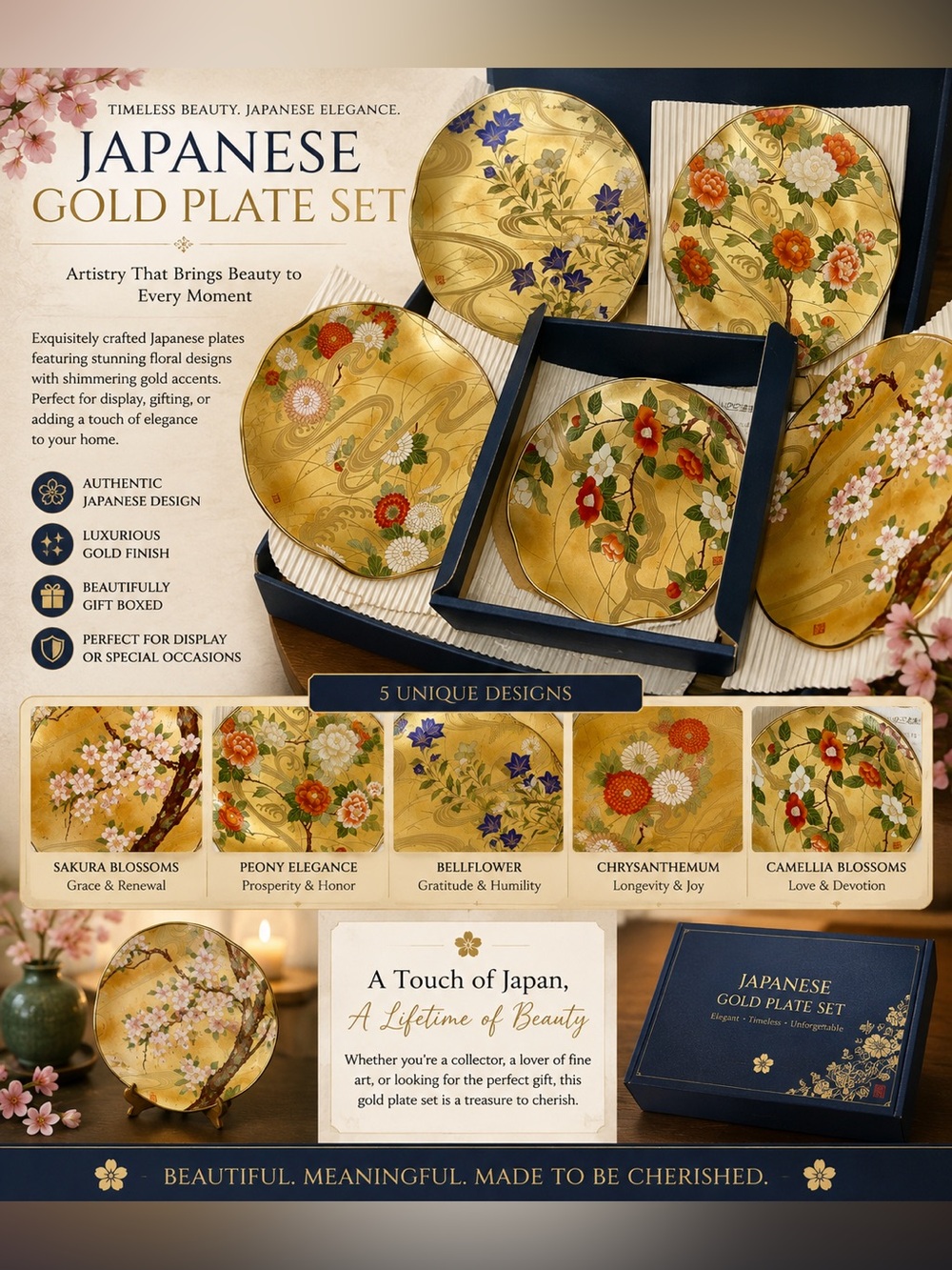 Kansai Yamamoto Cherry Blossom Japanese glass tableware set/original box. NEW